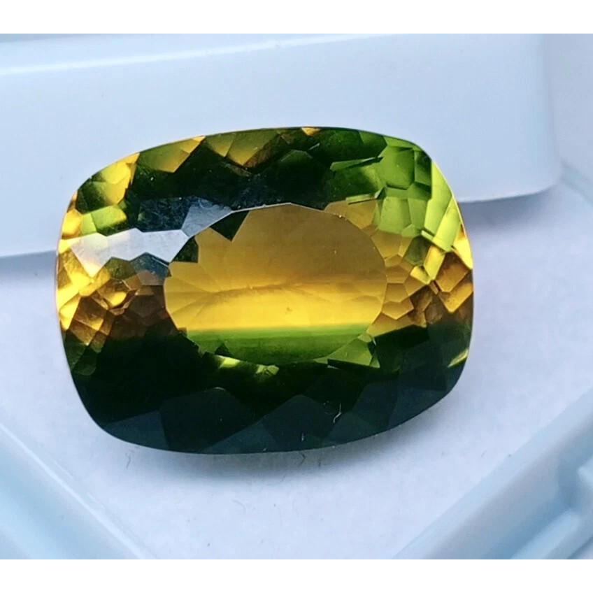 12-13 Ct Natural Bi-Color Tourmaline Cushion Cut Fabulous Certified Gemstone