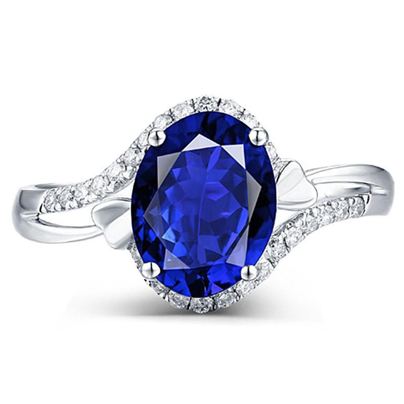 Noble Tanzanite Imitation & White Gold Double Heart Sapphire Ring, Colorful Gemstone Open Design