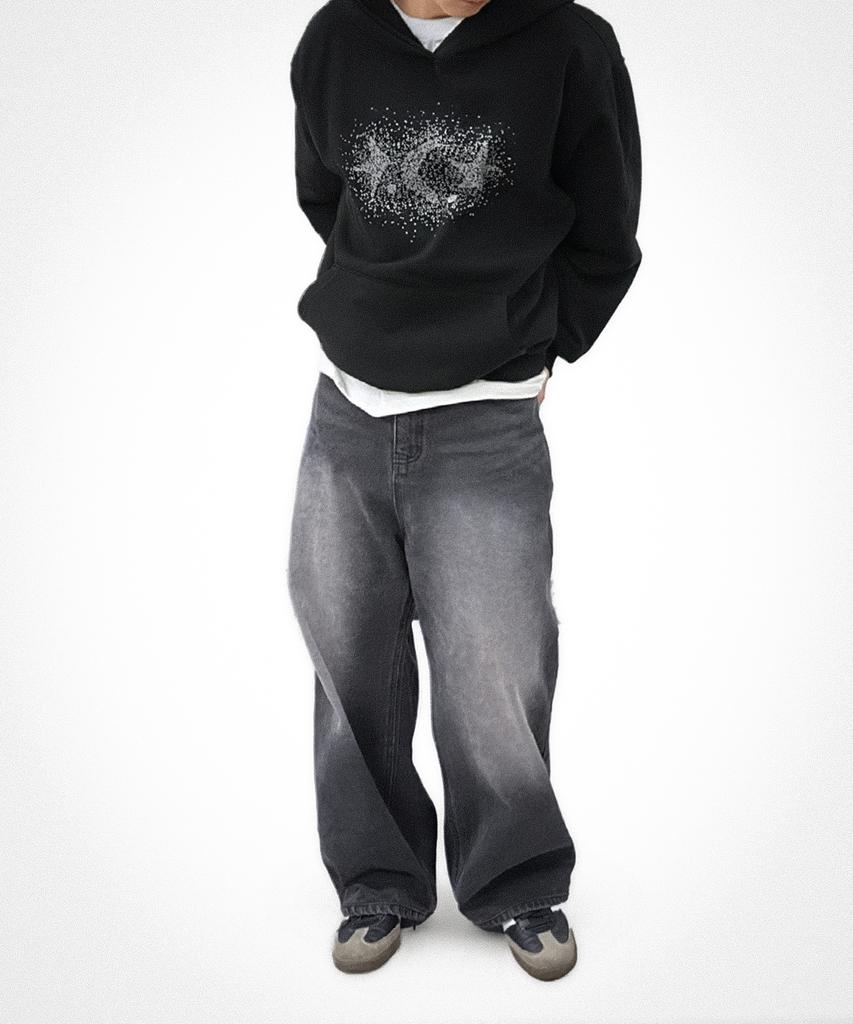 [Fleece-Lined] Silver Dcrstar Oversized Hoodie Black