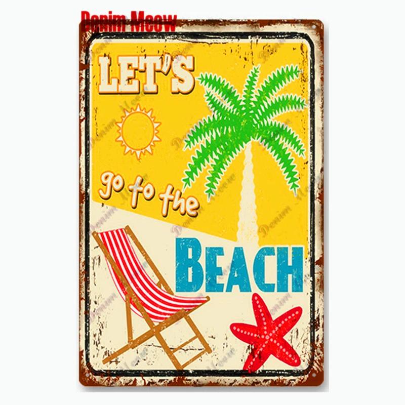 Vintage Beach Time Metal Sign Summer Party Place Plates Relax Surfing Metal Wall Sign Pub Shed Sign Happy Place Decor WY