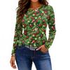 Women's Fashion Casual Slit Hem Round Neck Long Sleeve Loose Printed T-Shirt Ladies Top