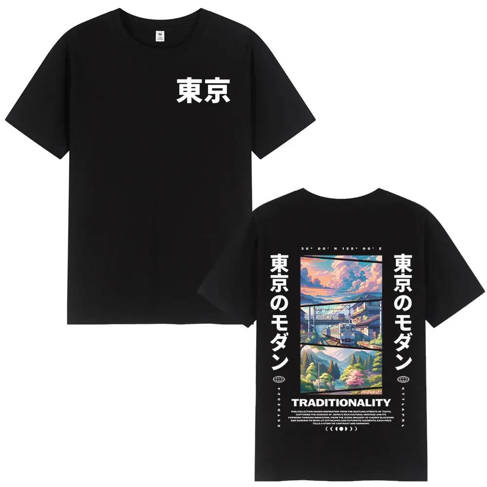 Japanese Tokyo Cherry Blossoms T Shirts Unisex Women Clothing Short Sleeve Cotton T Shirt Fashion Harajuku Tshirt Streetwear
