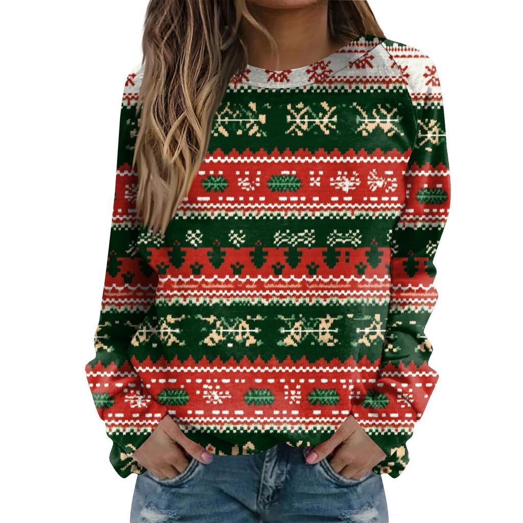 Women's Fashion Casual Long Sleeve Christmas Printed Neck Sweatshirt Top