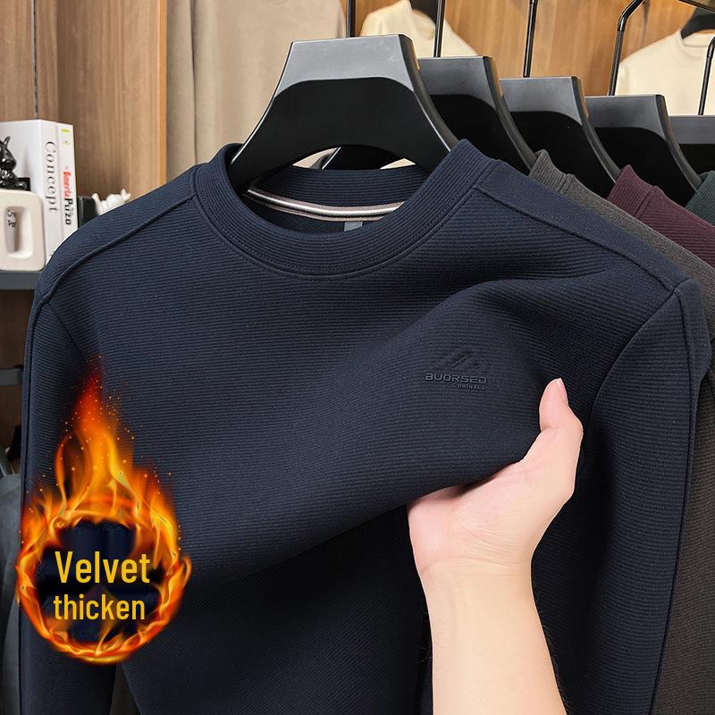 

Men s Plus Velvet Thickened Round Neck Sweatshirt - Warm Winter Casual Wear L (120-135 jin)