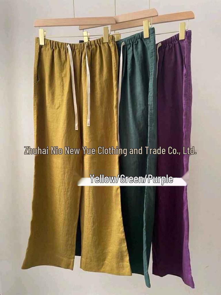 

Women s Heavyweight Linen Drawstring Straight Pants - Early Spring Blue (kz03177) Small зелёный
