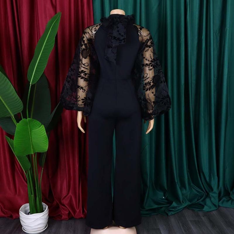 Mono Casual Elegante de Mujer con Cintura Alta, Manga Larga, Malla Recta Patchwork