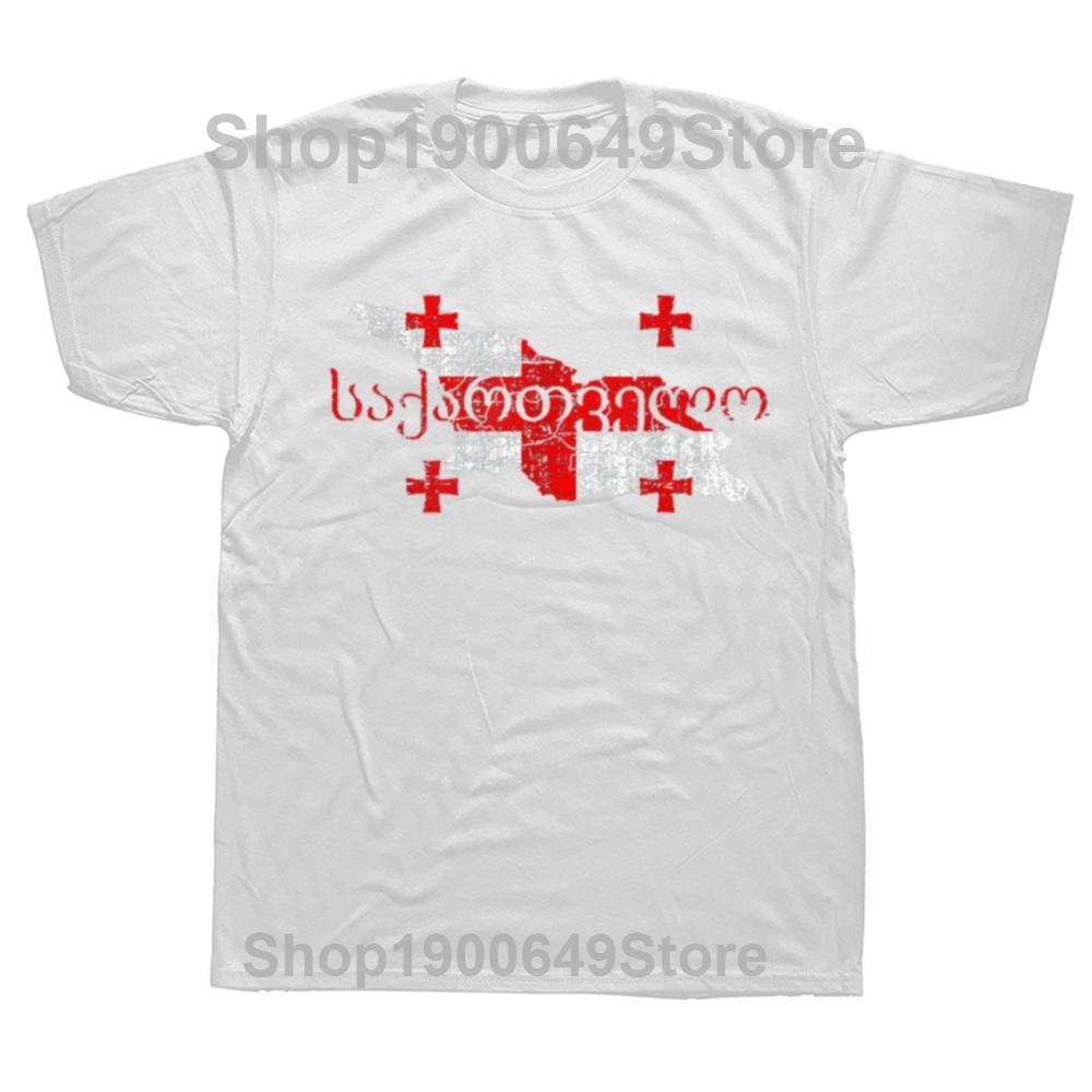 Funny Georgia Flag Map T Shirt Men Short Sleeved Printed Georgian Tee Oneck Loose Style Cotton Tshirt Streetwear