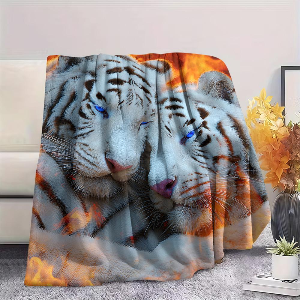 White Tiger Print Flannel Blanket, High quality Comfortable for All Seasons, Home Decor, Warmth and Comfort, Perfect for Christmas Gifts