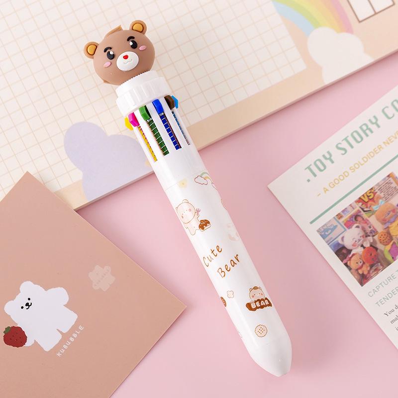 Little Bear 10-Color Press-Type Ballpoint Pen for Students and Journaling