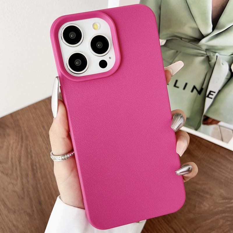 Leather Texture Phone Case for iPhone 11, 12, 13, 14, 16 & 17 - Simple Solid Color, Niche Design, Silicone