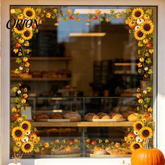 Autumn Home Ornaments Harvest Festival Static Glass Sticker, Window Clings with Maple Leaves Sunflowers And Theme Party Decor Berries Prints, Reusable