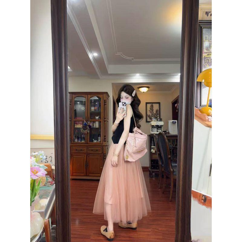 Kumikumi Sweet Set Single Breasted V-neck Sleeveless Vest Women Summer High Waist All-Match Skirt Two-piece Set