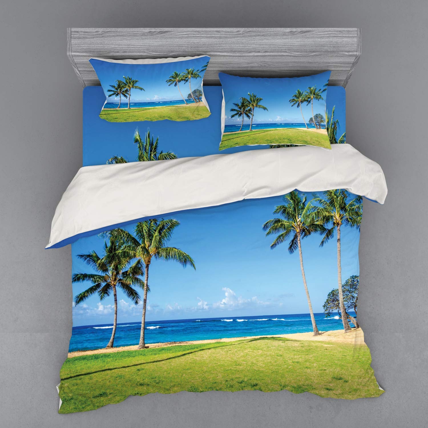 

Soft Breathable 3 Pieces Bedding Sets Queen King Single Size Green Lawn Print Duvet Cover Sets 1 Quilt Cover And 2 Pillow Shams EU Single(135*200cm)3pcs