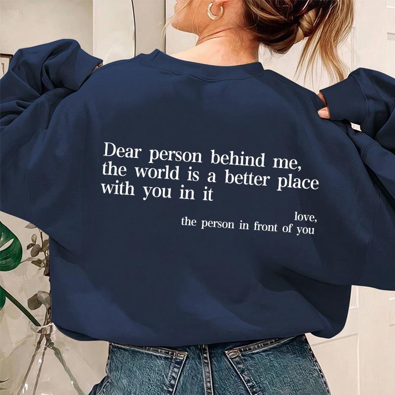 Womens Oversized Long Sleeve Hoodless Sweatshirt With Letter Print Fleece-Lined Round Neck Streetwear Style