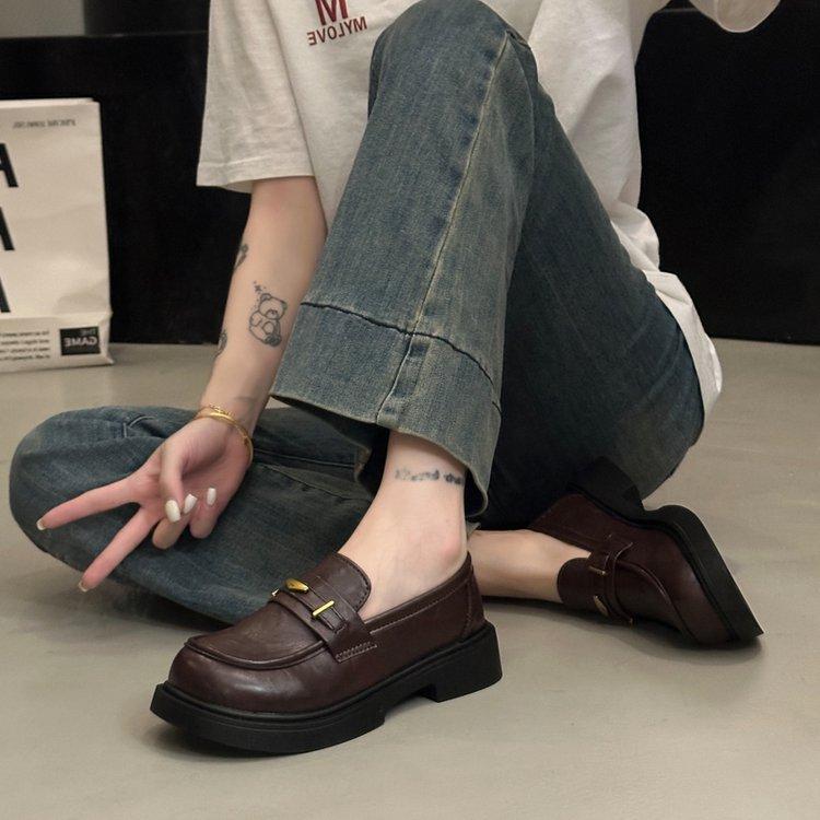 Cowhide version loafers women's 2025 autumn new shoes retro commuter black platform British style small leather shoes