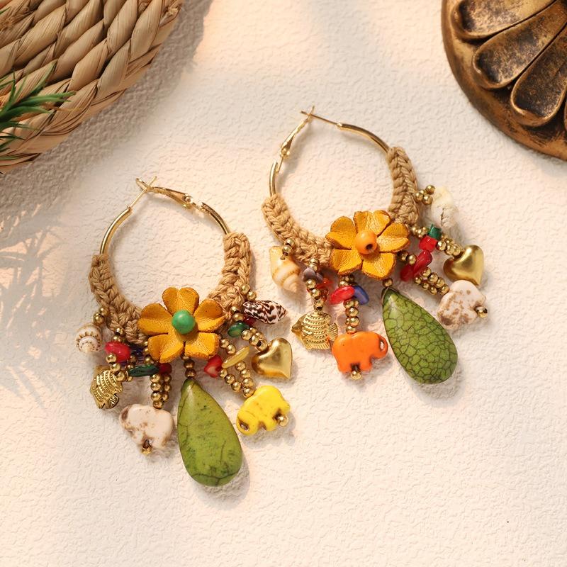 

Original Bangkok Flower Earrings Vintage Woven Earrings Bohemian Niche Design Vacation Earrings Women