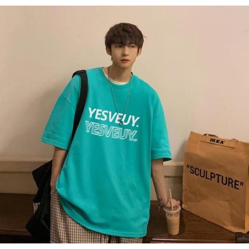 

M-5XL мужские футболки с коротким рукавом с буквенным графическим принтом, повседневная футболка для мужчин, топы с круглым вырезом в стиле ретро для 5XL озеро синий