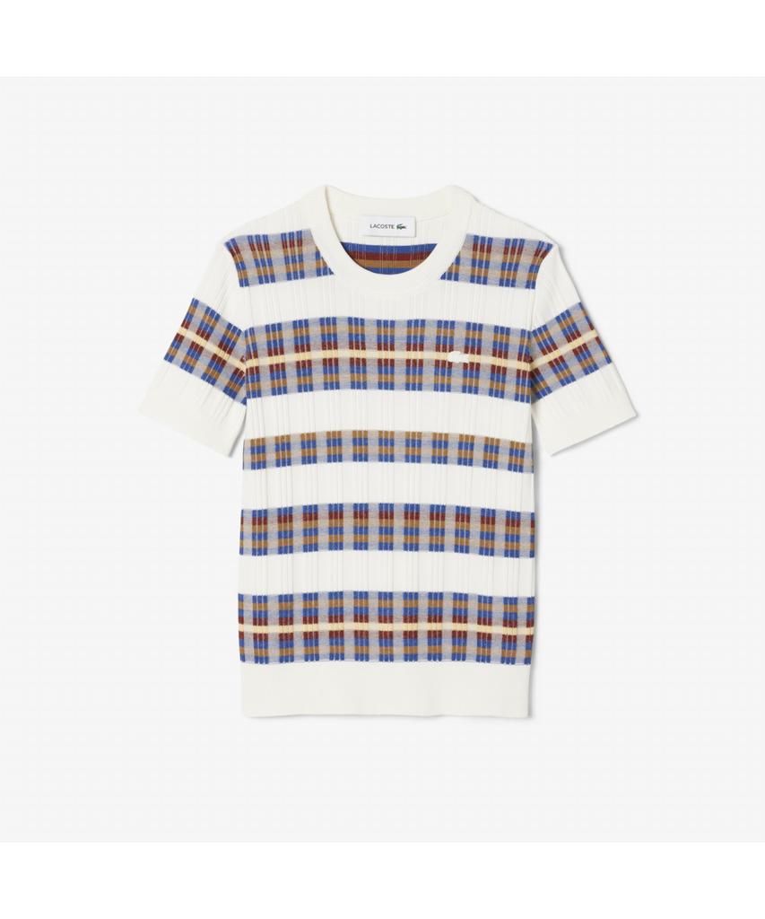 LACOSTE Women'S Pleated Rib Knit Short Sleeve Sweater Af7961-55N 6Qi