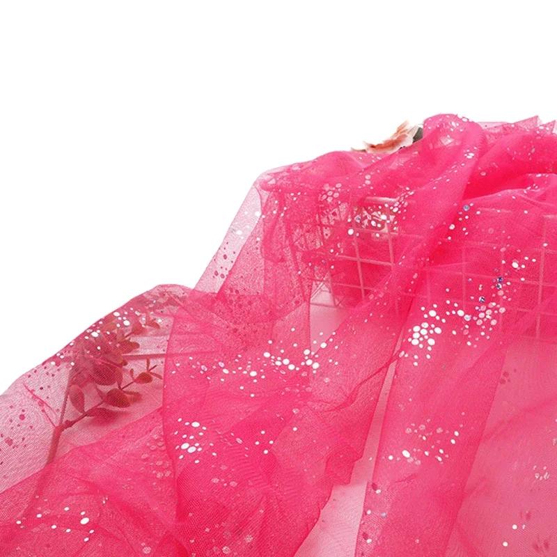 Solid Color 100x160cm Soft Shiny Sequins Tulle Fabric Galaxy Style for Wedding Party Dress Shirt Decor Sewing Material Etc