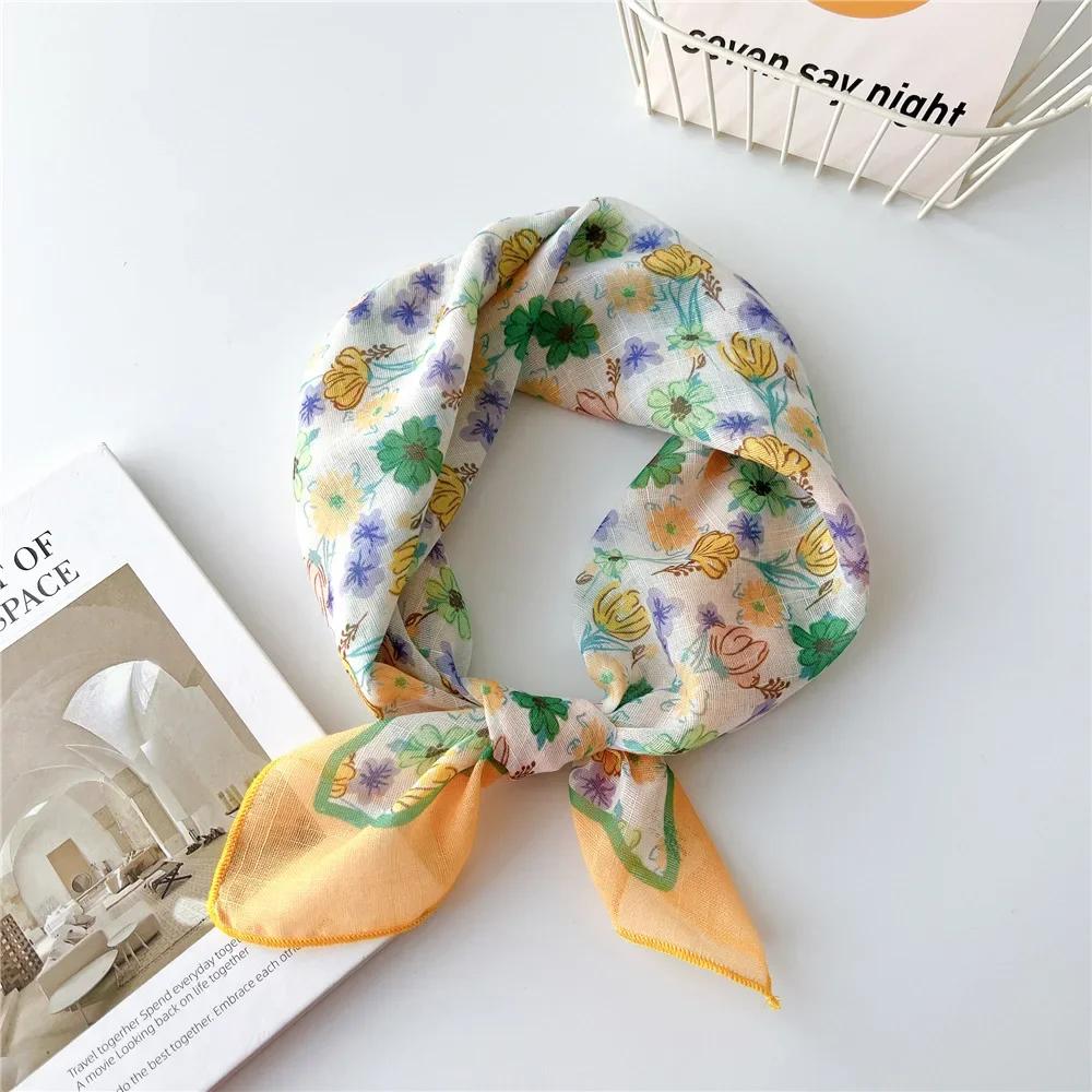 Modisches Bandana-Kopftuch aus Baumwolle für Frauen, kleines Hijab, Blumendruck, Taschentuch, Haarschal, 55 cm, quadratische Stirnbänder, Halstücher