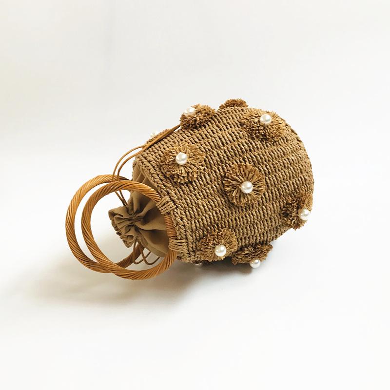 

Z Новая женская плетеная сумка-корзина с украшением из цветка и искусственного жемчуга хаки