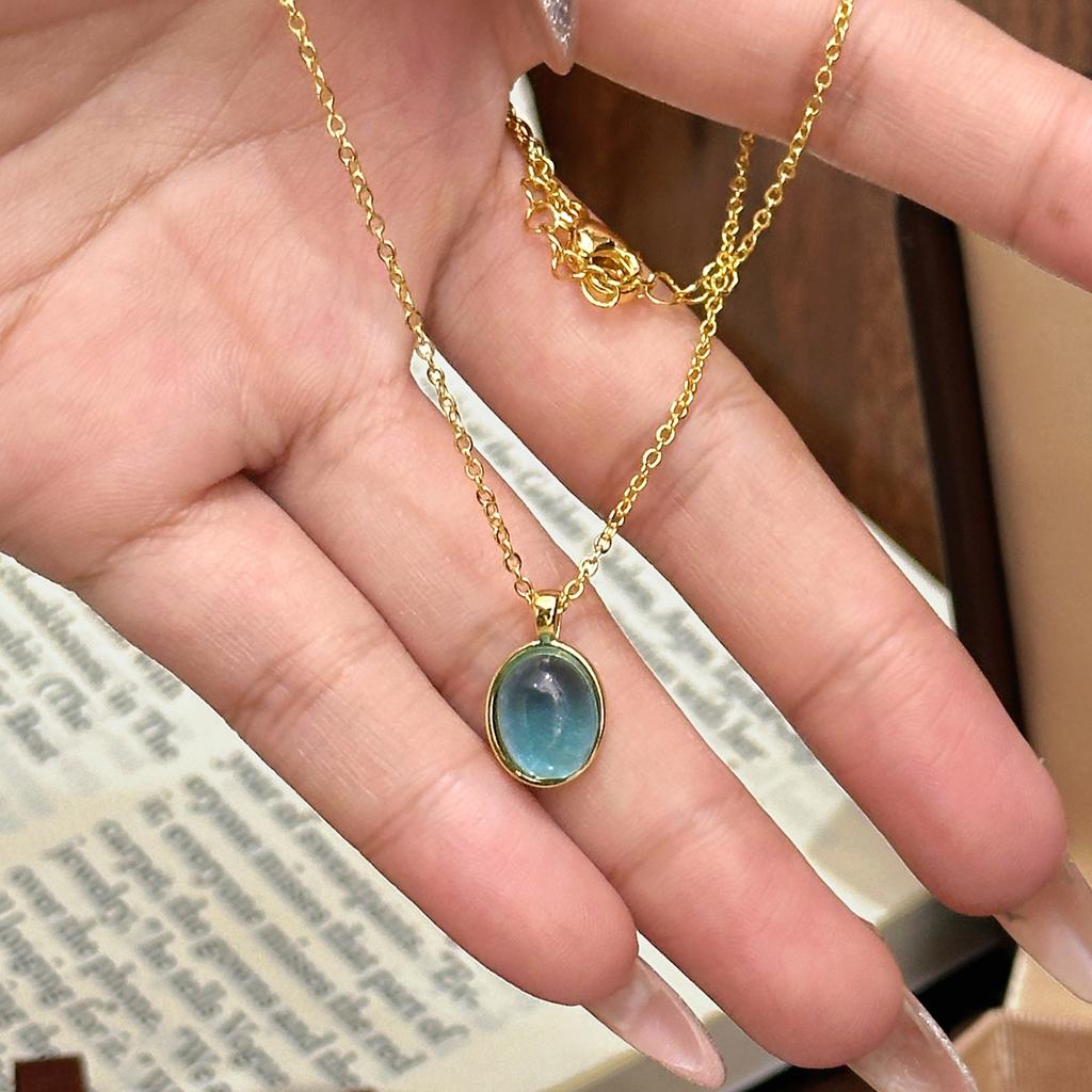 Japan and Korea Simple Moonstone Aquamarine Necklace Niche Cold Collarbone Chain Neck