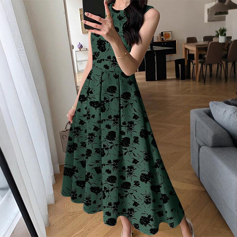 

ZANZEA Женское летнее платье с круглым вырезом, праздничное, повседневное, без рукавов, с принтом 5XL зелёный