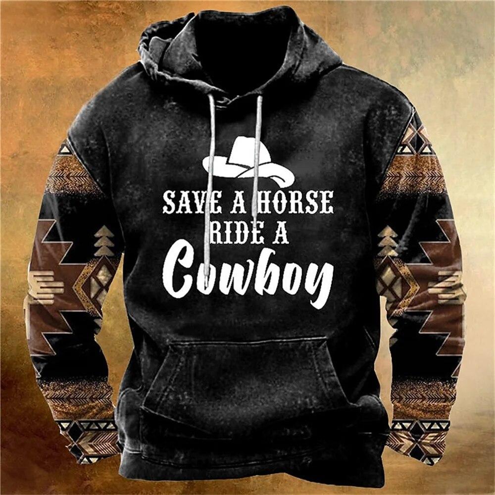Indian Cowboy Autumn Winter Retro Men Hoodies Vintage Pullover Fashion Oversized Sweatshirt Long Sleeve Casual Tops Clothing