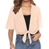 Women's Fashion Comfort Transparent Lace-up Trumpet Sleeve Open-front Solid Color Casual Vacation Short-sleeved Top