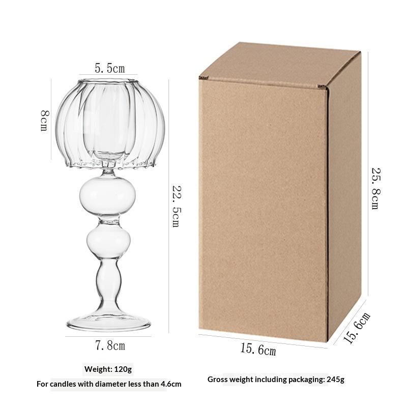 Creative Personality European Retro Glass Candle Holder Transparent Umbrella Twist Romantic Candle Candle Holder (as the picture,Short / Small)