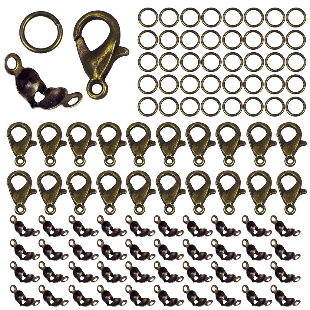 100pcs/Lot Metal Lobster Clasps Set Lobster Clasp Open Jump Rings For Bracelet Necklace Connectors Jewelry Making DIY Wholesale