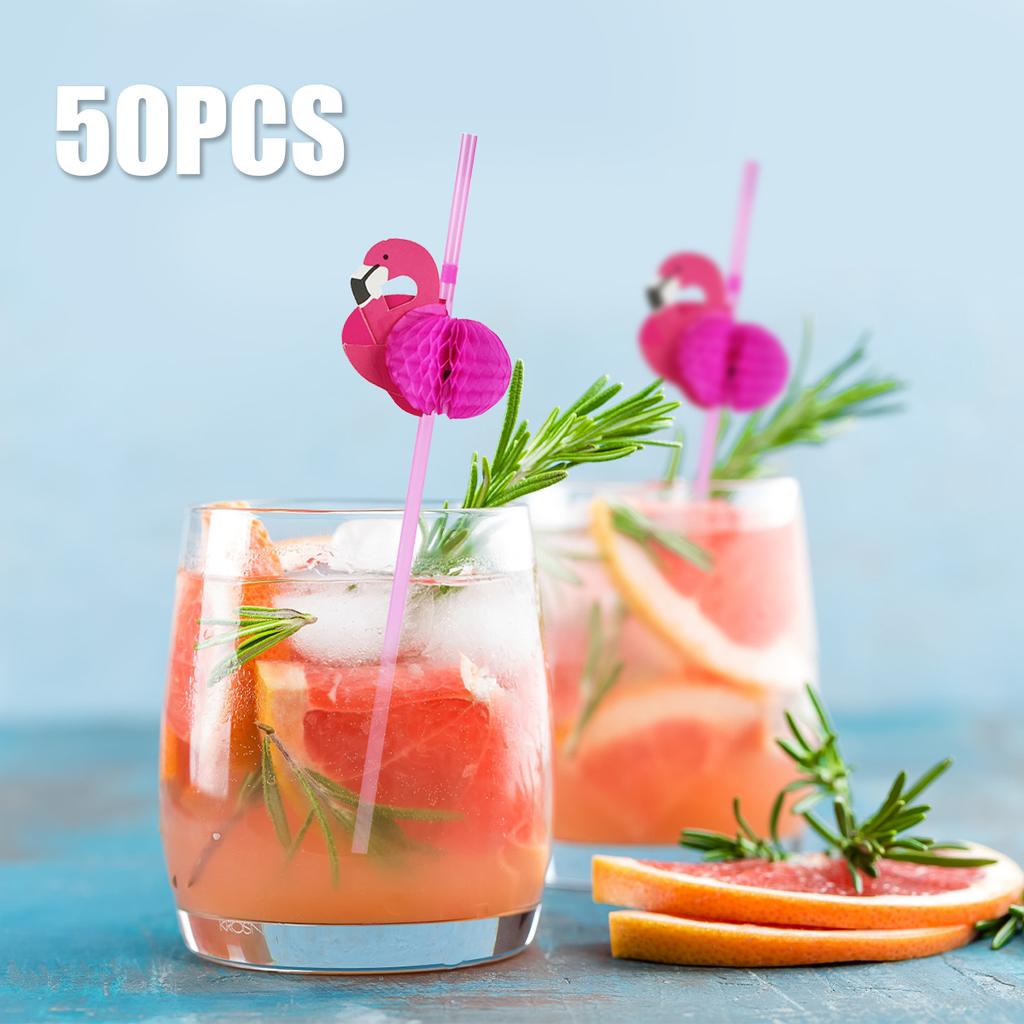 50pcs 3D Flamingo Drinking Straws Flamingo Pineapple Drinking Straws Hawaiian Tropical Drinking Straw Summer Party Wedding 2025
