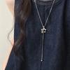 Metal Flower Flower Pendant Necklace Brown Stone Long Sweater Chain  For Women