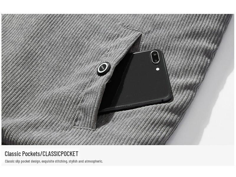 Men's Winter Corduroy Jacket with Velvet, Lamb Wool, and Stand-Up Collar - Trendy and Thick Fashion for Casual Wear