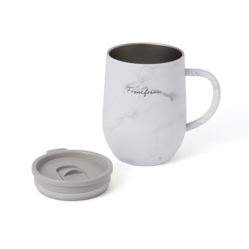 Francfranc Stainless Steel Thermos Mug with Lid, 320ml, Marble White, Double-Walled Vacuum Wall, Insulated for Hot and Cold Drinks, Perfect for the Of