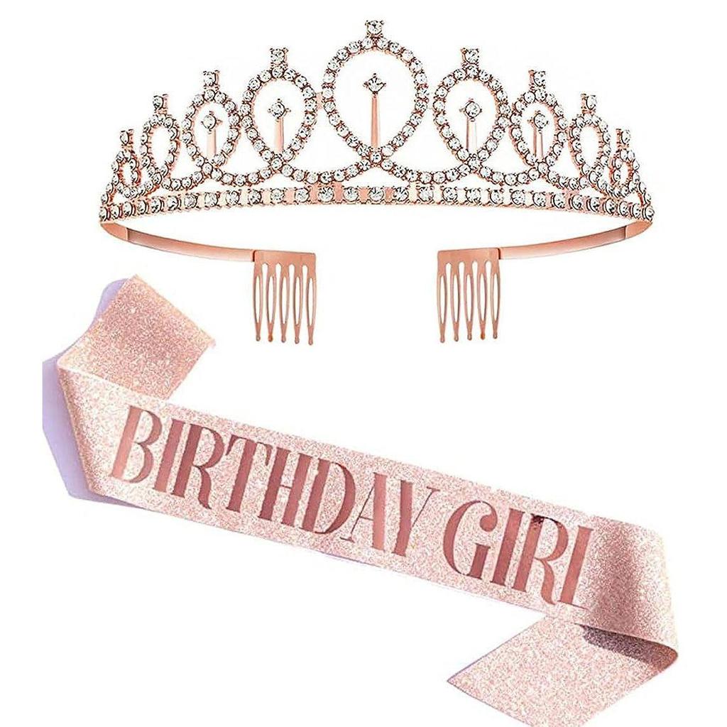Stylowa Szarfa i Korona Urodzinowa - Opakowanie 2 Szt. | Prezenty Urodzinowe dla Najlepszej Przyjaciółki, Siostry, Nastolatki | Dekoracje Urodzinowe dla Dziewcząt