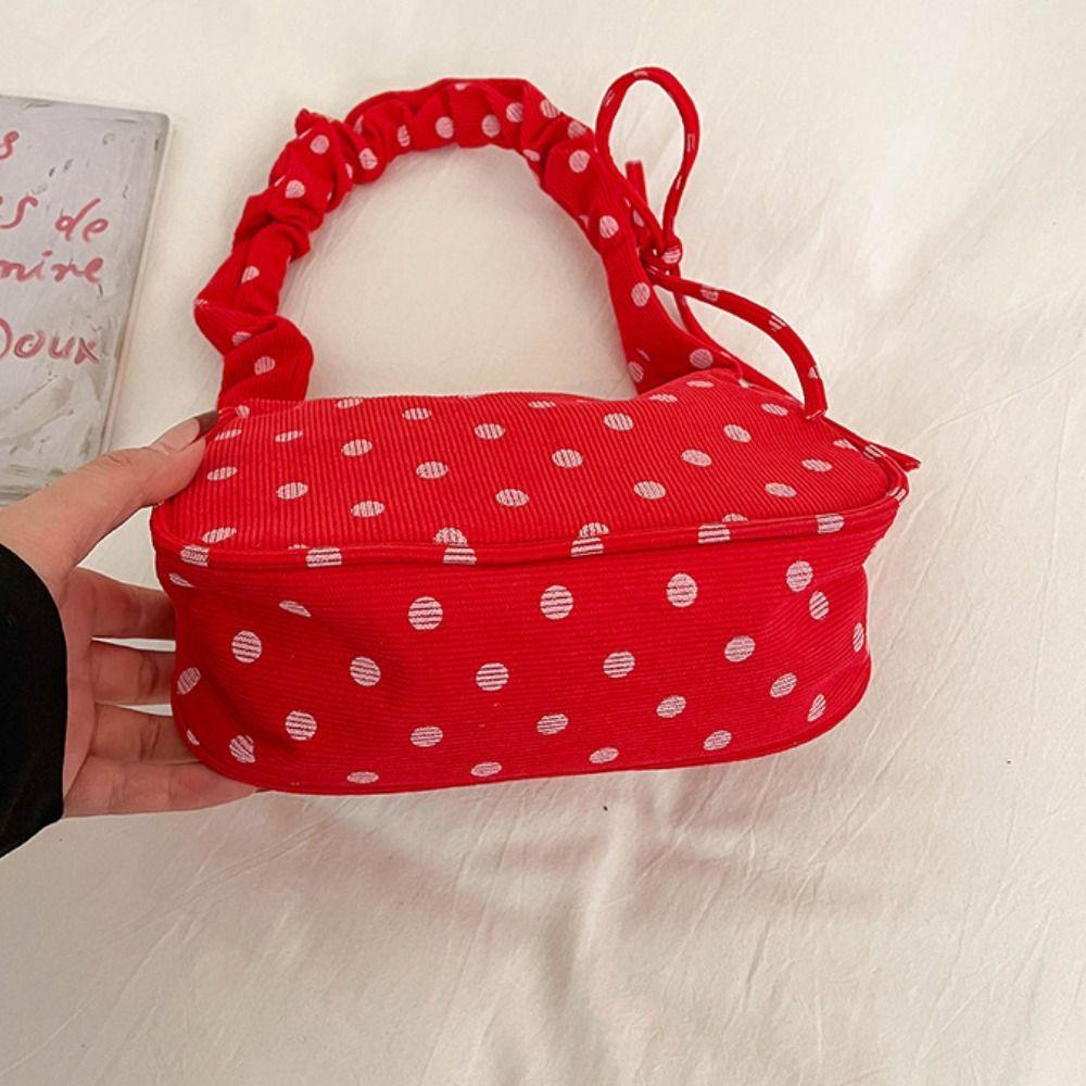 Cloth Polka Dot Shoulder Bag Pleated Canvas Underarm Bag Charming Small Hobo Bag Travel