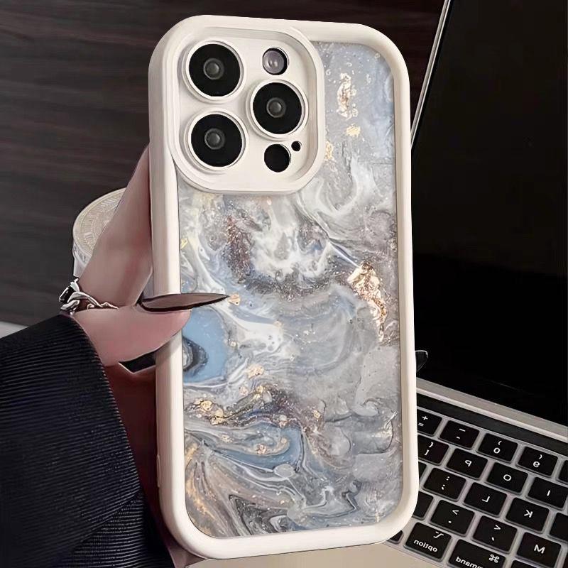 Für iPhone 16 15 Pro Max 14 Plus 13 12 Pro 11 XS XR 8 7 Hülle Marmor Wellenstreifen Stoßfeste Linsenschutz Weiche Telefonhülle