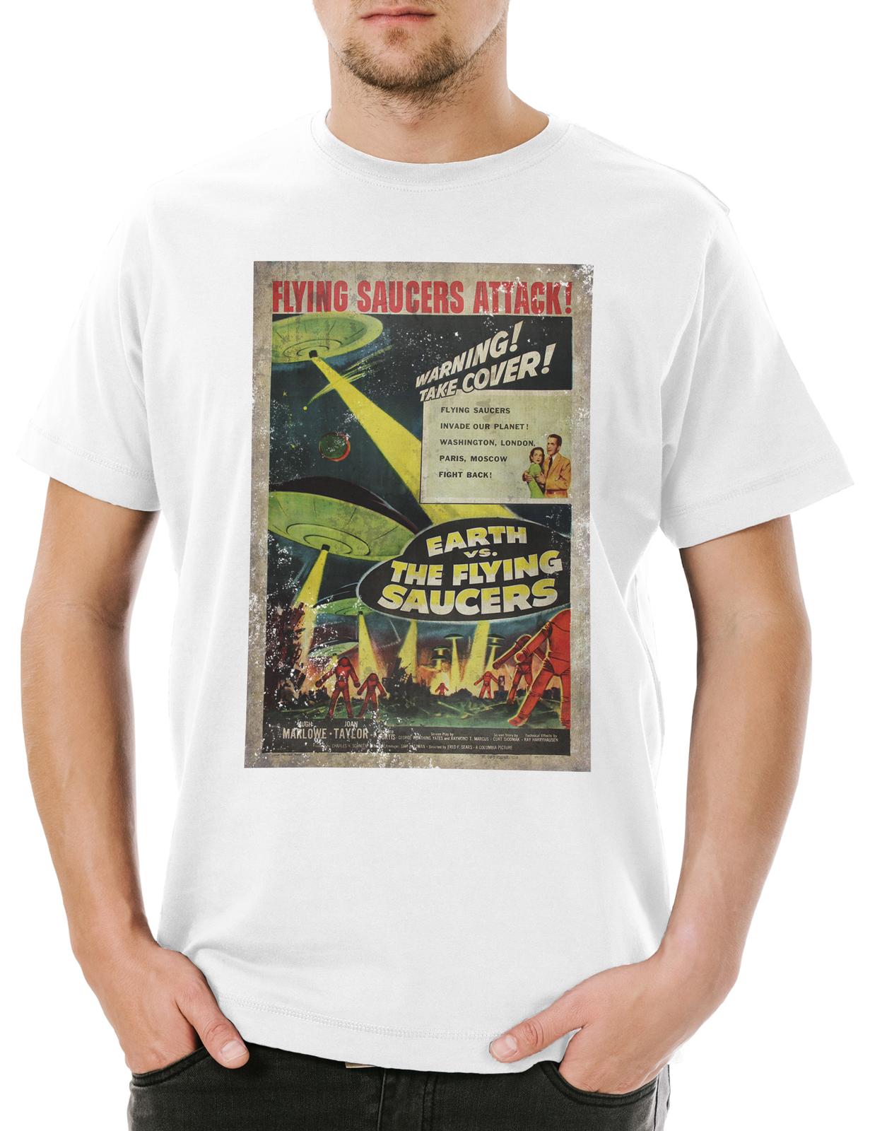 Earth Vs. Flying Saucers I Mens T-Shirt UFO Flying Saucer Sci Fi Movie XL