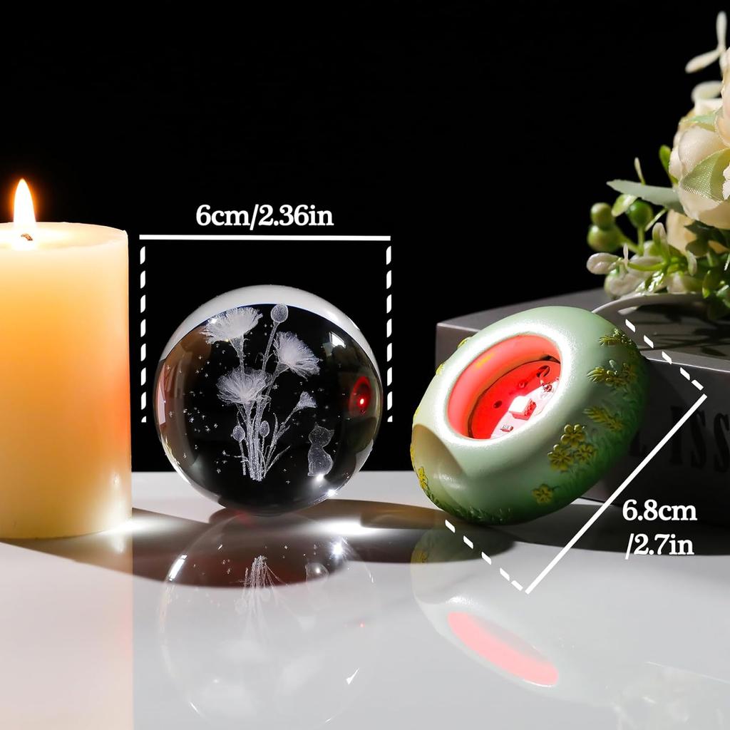 3D Crystal Ball Rose Carnation Flower Crystal Ball Night Light with Glowing Base Glass Ball Ornaments Mother's Day Birthday Gift