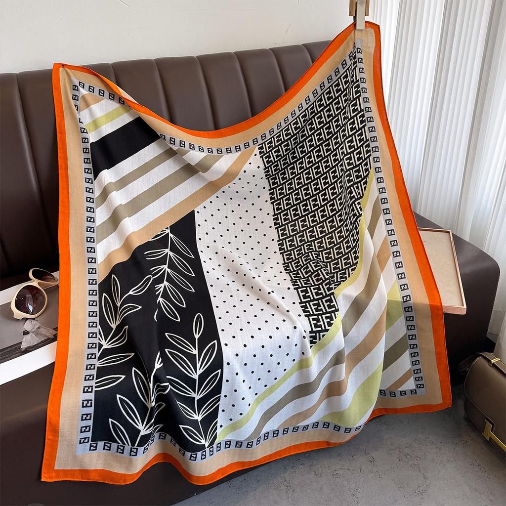Korean Style Splicing Fashion Contrast Thin New Style Big Square Scarf Multi-public Professional Decorative Scarf External Sun Protection