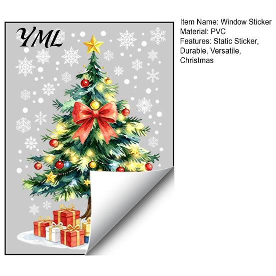 Creative Room Embellishments Christmas Tree Static Window Sticker, Waterproof PVC Decal, Watercolor Clings Snowflake Glass for Holiday Home