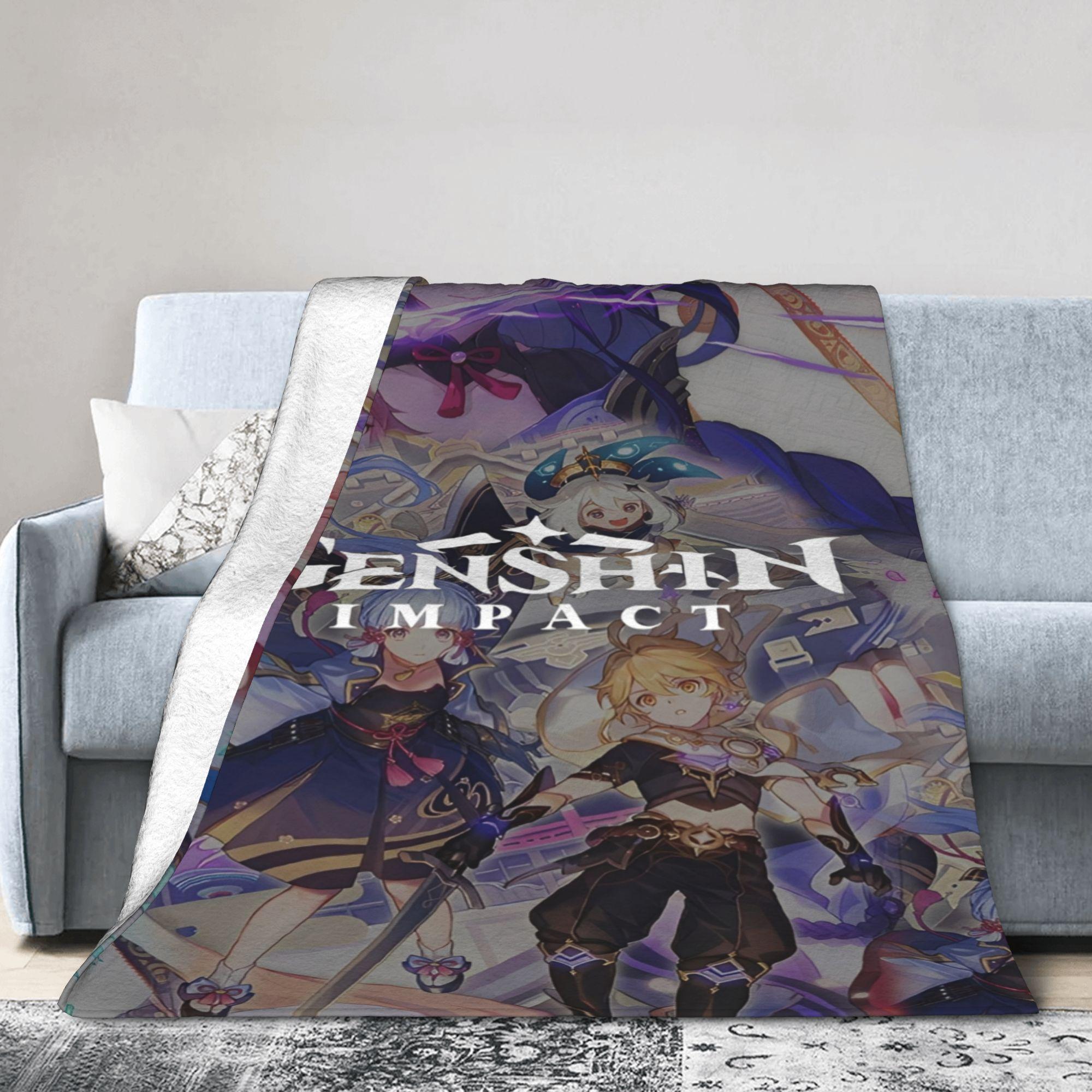 Y2K genshin impact game Blanket Ultra-Soft Coral Fleece Plush Cozy Throw Blanket Machine Washable 75X95CM
