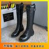 Mais bottes Martin au genou pour femmes 2025 hiver nouvelles bottes simples velours étudiant longues bottes fines à lacets version coréenne bottes pour femmes