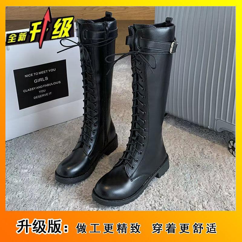 

Но колено Мартин ботинки женские 2025 зима новые тонкие ботинки на шнуровке корейская версия одиночные ботинки бархатные студенческие длинные женские ботинки 42