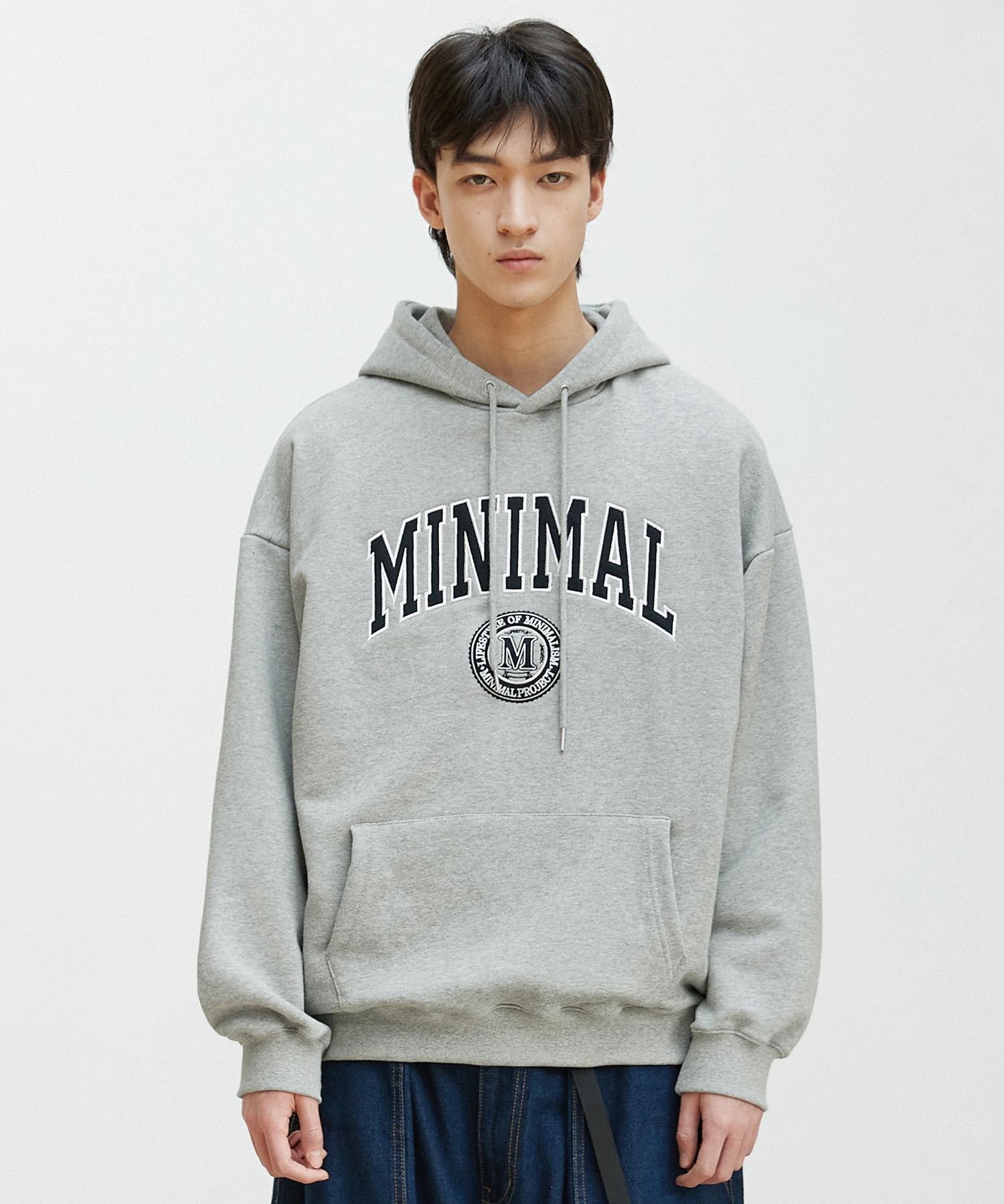 Minimal Project University Arch Embroidered Logo Oversized Hoodie Mht120 [Gray] Gray/M