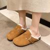 thick-soled plush shoes women's bag head half slippers wear new autumn and winter fashion retro thermal cotton slippers