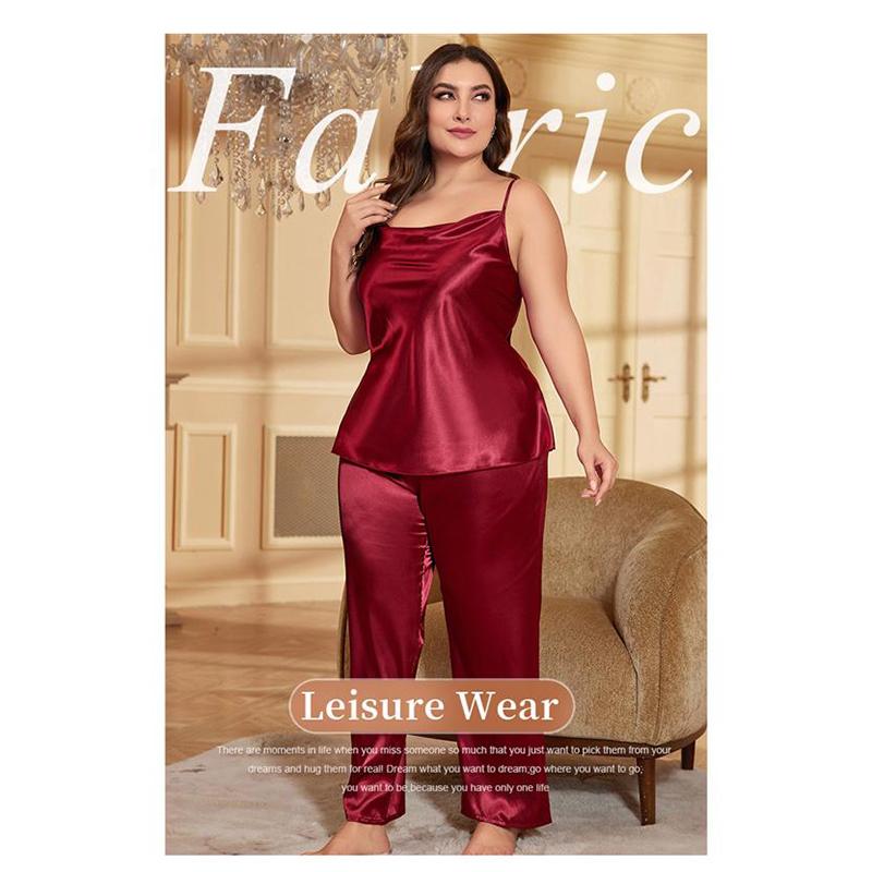 Large Size Camisole Sling+Pants Pajamas Women Bathrobe Sexy Dressing Gown Home Dress Ice Silk Homewear Suit
