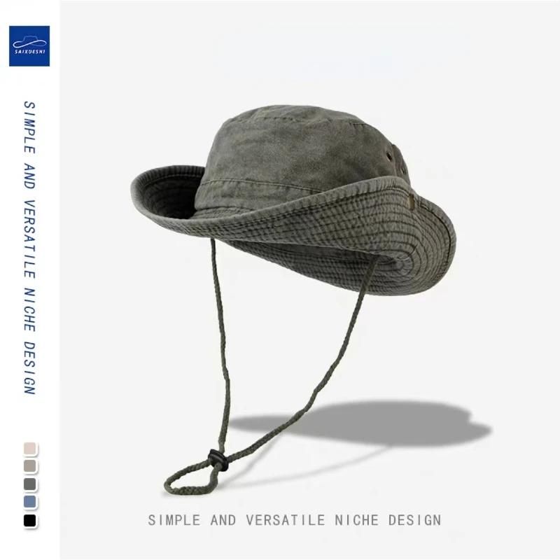 

Синяя ковбойская панама с завязками Мужская джинсовая пляжная шляпа от солнца для женщин для активного отдыха, пеших прогулок, парная, боб, панама, летняя шляпа рыбака