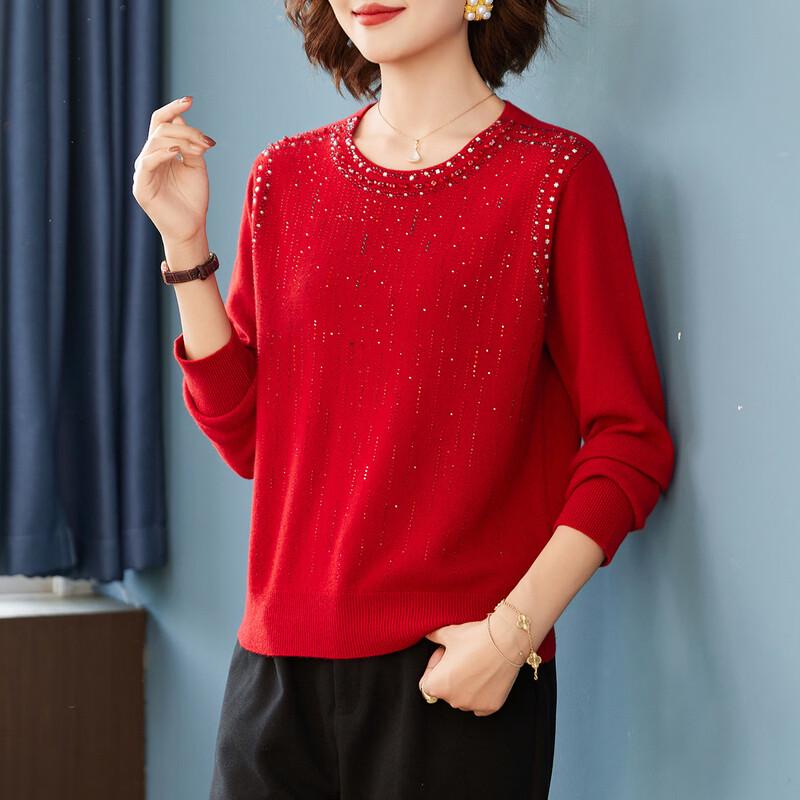 Women's 100% Wool Rhinestone Knit Sweater for Autumn/Winter